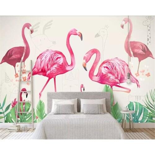 Beibehang papel de parede Custom stickers wallpaper flamingo cartoon childrens room wallpaper home wallpaper for walls in rolls