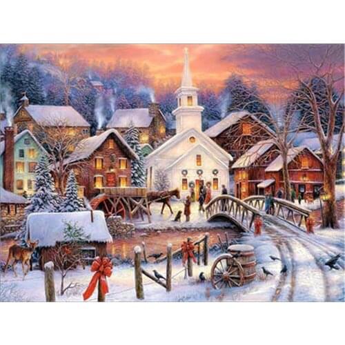 Landscape Winter Snow Scenery Printed Water-Soluble Canvas 11CT Cross Stitch Embroidery Kit DMC Threads Promotions