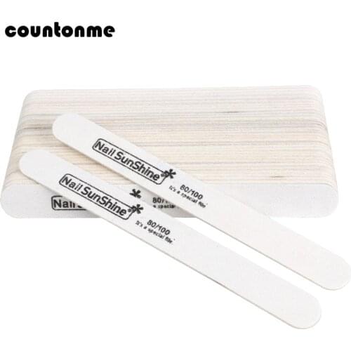 50Pcs White Wood Nail Files 80/100 Straight Wooden Buffer Block UV Gel Polish Grinding lime a ongle Manicure Nail Art Tools