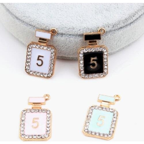 Mix 10pcs/pack Perfume Crystal Metal Charms Golden Pendants Earring DIY Fashion Jewelry Accessories 18*30mm Enamel Charms