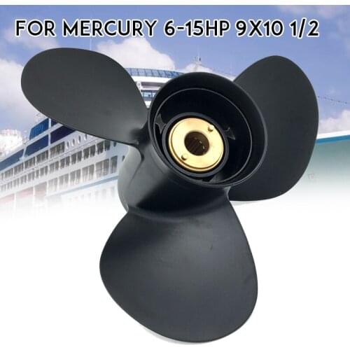 48-828158A12 For Mercury 6-15HP 9x10 1/2 Aluminum Alloy Marine Boat Outboard Propeller Black Standard Rotation 8 Spline Tooth