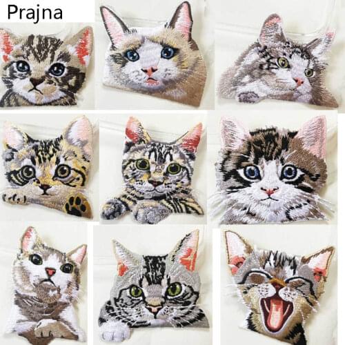 Prajna Cartoon Cute Anime Cat Patch Badge Applique DIY Pocket Patch Cheap Embroidered Iron On Patches For Clothes Sticker