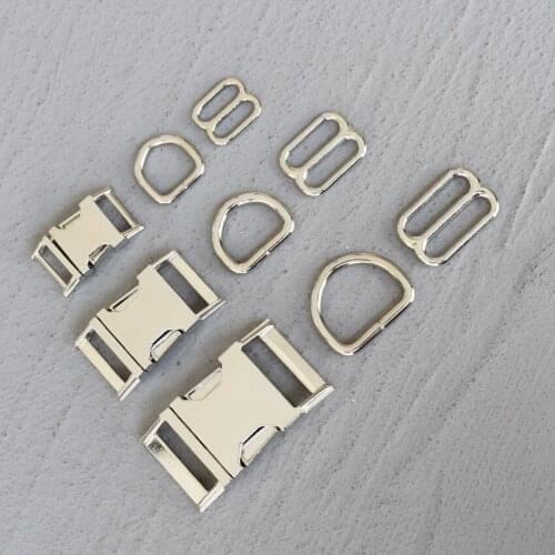 20 Sets 15/20/25mm Silver Metal D Ring Belt Straps Slider Side Release Buckle Spring Hook For Dog Leash Harness Accessories