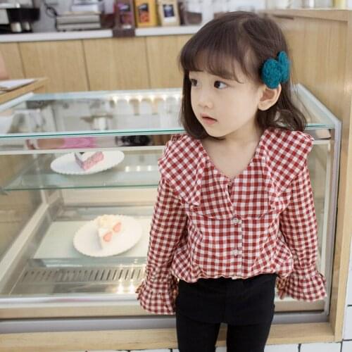 Girl Princess Ruffle Shirt 2018 Autmn Children Long Sleeve Plaid Shirt Blouse Girl Top Tees Fashion Kids Lotus Leaf Collar Shirt