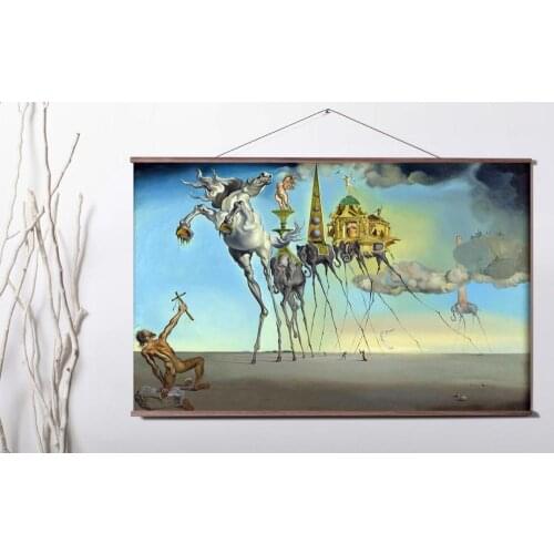 Salvador Dali Temptation of St Art Canvas poster decoration painting with solid wood hanging scroll