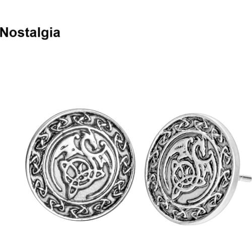 Nostalgia Viking Dragon Trinity Knots Amulet Gothic Stud Earrings For Men Women Minimalist Jewelry
