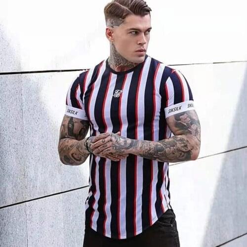 Sik Silk new Summer Mens New Casual T-Shirt Fashion Striped Tide Brand Hip-Hop Short-Sleeved Street Clothing Sports Slim Tops