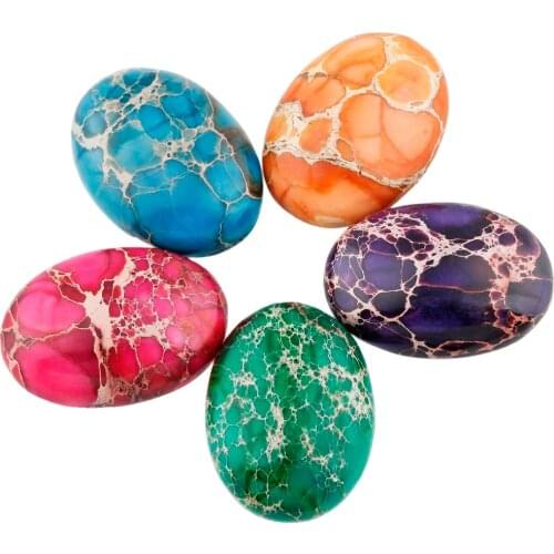 TUMBEELLUWA 1Lot (10Pc) Multi-color Oval Sea Sediment Jasper Cabochons,Flatback Stone Random Color,22x30mm