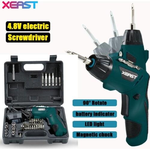 XEAST mini Cordless Electric Screwdriver Household Rechargeable battery Screwdriver with Twistable Handle with LED Torch
