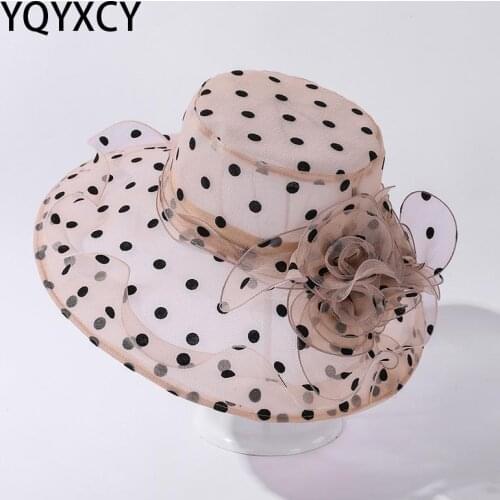 YQYXCY Summer Hats For Women Fashion Dot Pattern Big Large Lace Yarn Brim Sunshade Sun Hat Breathable Foldable Gorro 2021 New