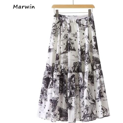 Marwin New-Coming Spring Summer Printing Light Letter Pattern Empire Elastic Women A-Line Party Holiday High Street Style Skirts