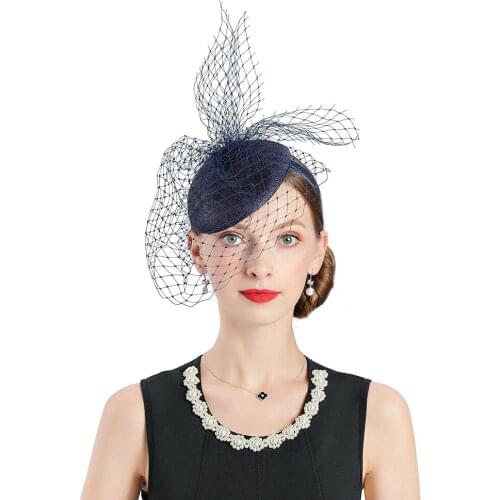 Fascinator Hats for Women Blue Elegant Fedoras Cap Wedding Woman Hat Fascinator Veil Church Hat Banquet Cocktail Headwewar for G