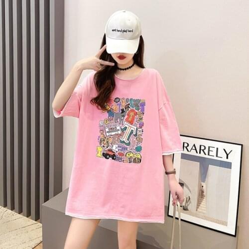 2021 Summer New Tops Fake Two Piece Loose Midi Round Neck Short-sleeved 90s Anime Tshirt Femme
