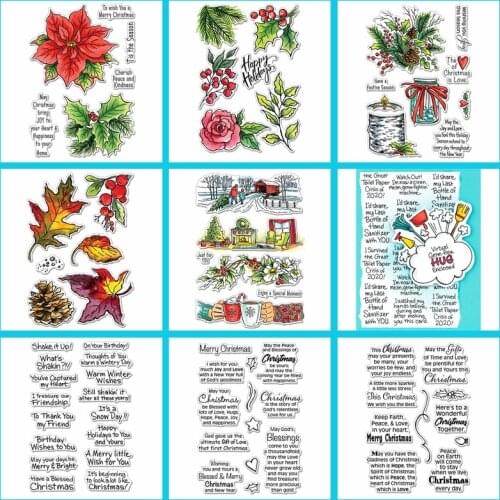4*6 inch Clear Transparent Stamps Holly Pine Cones Leafy Poinsettia Christmas Gifts Blessing Words Toilet Paper DIY Craft 2020