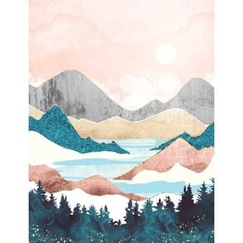 Abstract Painting Rivers Forest Mountain Canvas Sunset Printing Living Room Posters Landscape Wall Art Decoration Print Pictures