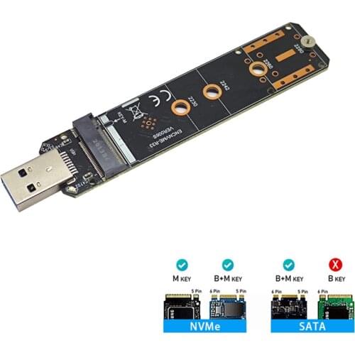 M.2 to USB Adapter, Dual Protocol SSD Board M.2 NVME PCIe NGFF SATA M2 Card for 2230 2242 2260 2280 NVME/SATA M.2 SSD RTL9210B