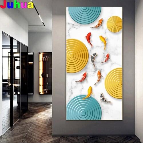 Koi fish 5d Diy diamond painting stitch modern Wall artwork,5d abstract Annual ring diamond embroidery mosaic nordic decor