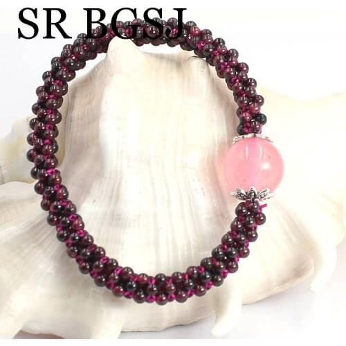 Free Shipping 3mm Natural Garnet Rose Quartz Gems Adjustable Stretchy Women Jewelry Bracelet 7inch