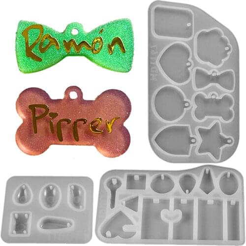 Pet Tag Concrete Silicone Mold Star Heart Round Bow Bone Rectangle Paw Charm Mold UV Epoxy Resin Car Pendant Making Clay Mould