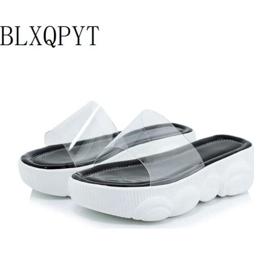 BLXQPYT 2019 Big&small size 29-46 Women shoes Summer Leisure slipper Fish Mouth high heels Sandals Thick Bottom Slippers 123-5
