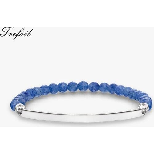 Bracelet Beaded with 6mm Blue Onyx Beads, 2018 New 925 Sterling Silver Fashion Jewelry Classic Gift for Women Girls