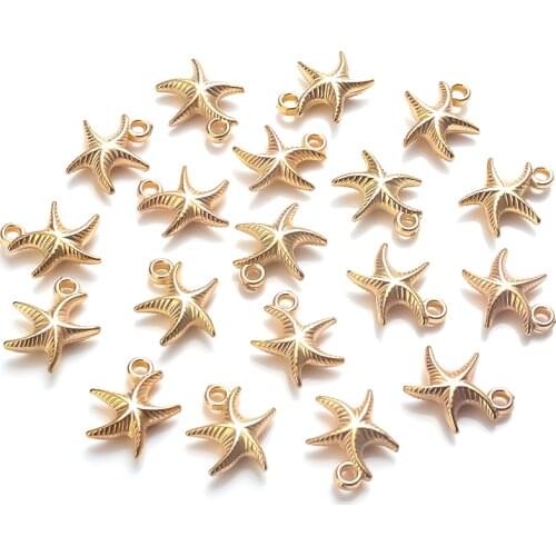 50Pcs/Lot Starfish Pendant Beads 17x15mm CCB Gold Color 5 Star Shape For DIY Jewelry Making Handmade Bracelet Necklace