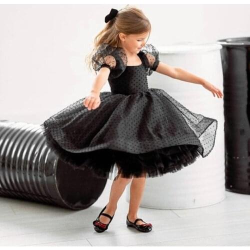 Baby Girl Black Dress Kids Bridemaid Wedding Dresses For Children Bule Tulle Gowns Girls Boutique Party Wear Elegant Frocks