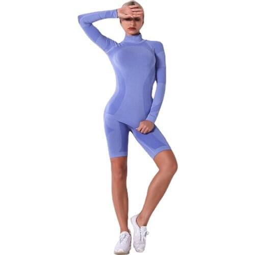 CXUEY Seamless Fitness Suit 2020 Active Wear Women Long Sleeve Shorts Sports Kit Work Out Clothing Women Knit Yoga Gym Set Women