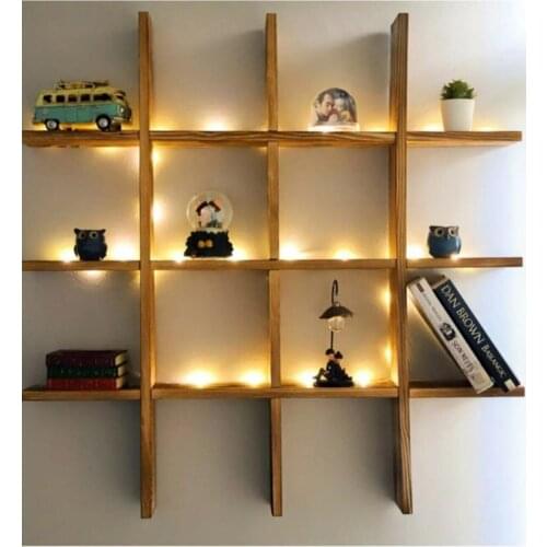 Natural Wood Multi Shelf Decorative Wall Book Shelf