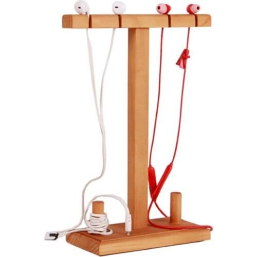 Wood Cord Organizer Hanger Earbuds Holder Stand Earphones Organizer Headset Headphone Holder Cord Manager Cable Winder