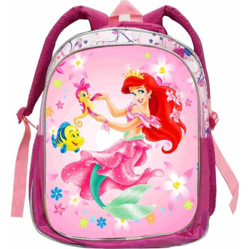 Disney Brand Cartoon Little Mermaid Ariel Princess Backpack Kids School Bag Kindergarten Pink Backpack for Girls 12inch