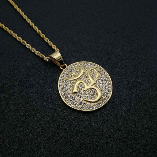 Hip Hop Iced Out Indian Yoga Pendant & Chain Gold Color Stainless Steel AUM OM OHM Hindu Buddhist Necklaces Jewelry Dropshipping