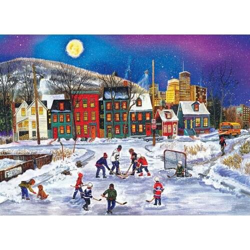 JMINE Div 5D Hockey School House Country Snow Mountain Full Diamond Painting kits art winter 3D paint by diamonds