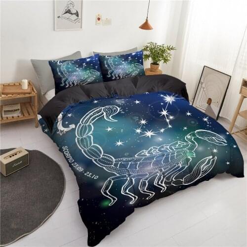 12 Constellations Printing Black Bedding Set Scorpio Leo Duvet Cover With Pillowcase Soft Comforter Bed Covers Luxury Bedclthes
