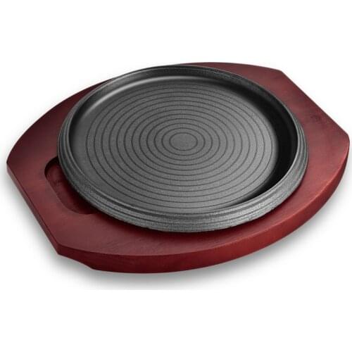 Korean barbecue BBQ fried steak pan thickened cast iron non stick uncoated household baking grill pot wooden tray set