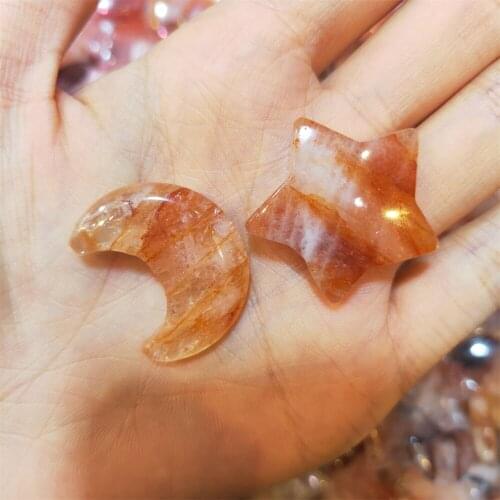 1pcs Beautiful natural crystal natural red glue flower crystal star and moon shape Healing Stone Home Decoration