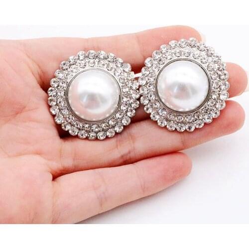 Round Elegant Pearl Crystal Glass Stones Sweet Earrings