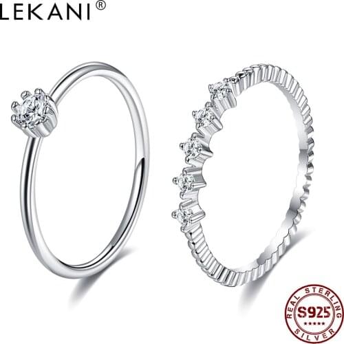 LEKANI 925 Sterling Silver Rings Sets For Women 5A Clear Cubic Zircon Geometric Romantic Anniversary Trendy Jewelry New Arrival