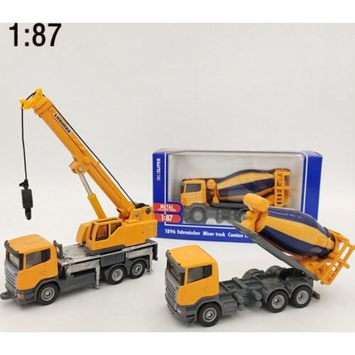 Diecast 1:87 Scale 1896 Cement Mixer Crane Engineering Truck Alloy Model Decoration Collectible Ornaments Gift Display Toys Boys