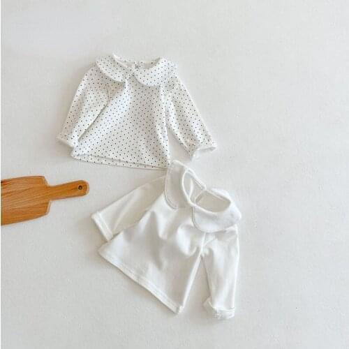 Lunoakvo Newborn Baby T Shirt 2021 Spring Autumn Kids Doll Collar Long Sleeve Blouse Kids Clothes Girls Dot Tops Baby Pullover