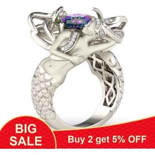 Fashion 9 colors Mermaid Ring 925 Sterling silver AAAAA cz Party Wedding Band Rings for women men Dropshipping Jewelry Gift