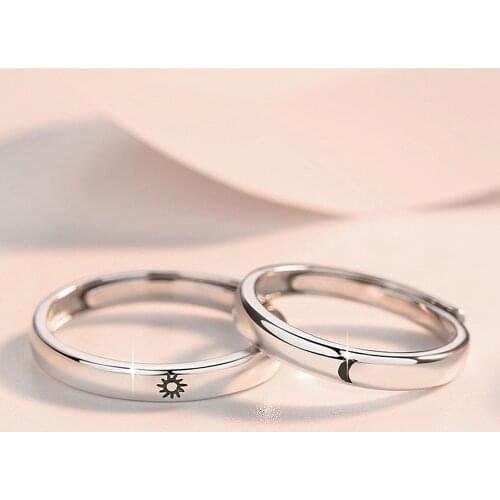 Fashion Simple Opening Sun Moon Ring Minimalist Silver Color Sun Moon Adjustable Ring For Men Women Couple Engagement Jewelry