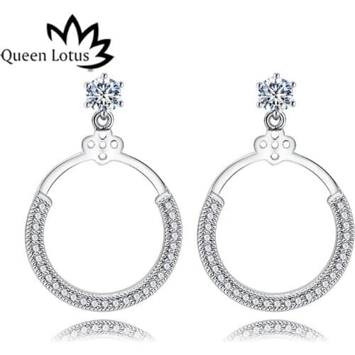 Queen Lotus 2018 Fashion Woman Earrings AAA Cubic Zircon Stud Earrings Romantic Round Crystal Earrings Jewelry Accessories Gift