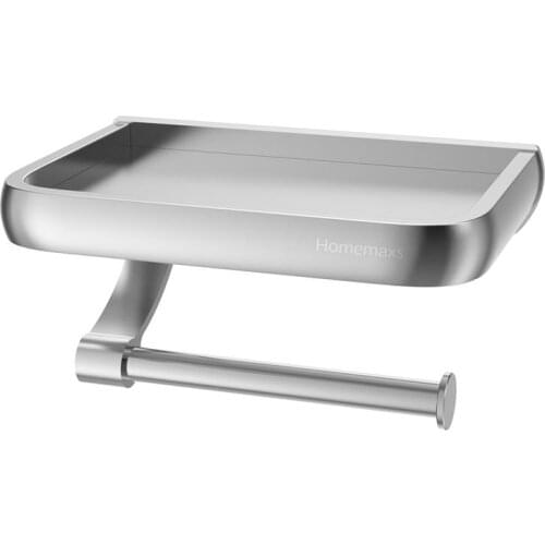 HOMEMAXS Wall Mount Toilet Paper Holder Aluminum Tissue Paper Holder Toilet Roll Dispenser With Phone Storage Shelf for Bathroom