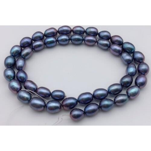 Natural black blue AA 6X8mm rice shape freshwater pearl loose beads string 15"