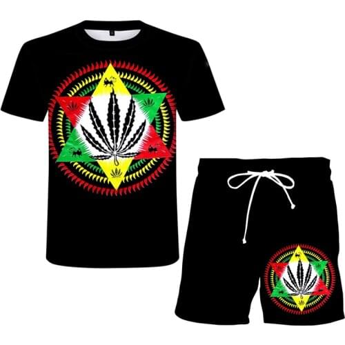 New Fashion Summer Short-sleeved Shorts Casual Suit Mens Green Grass 3d Printing T-shirt + Shorts Sports Suit Beach 2-piece Set