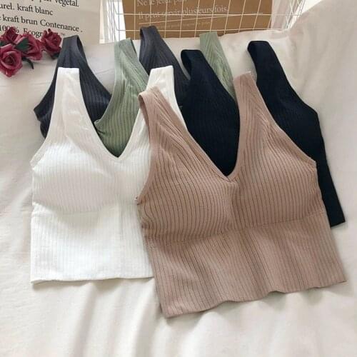 New Womens Top Sexy Crop Top Push Up Bra For Women Woven Wrapped Top Underwear Pad Wireless Sports Bra 2021 Cropped Femme
