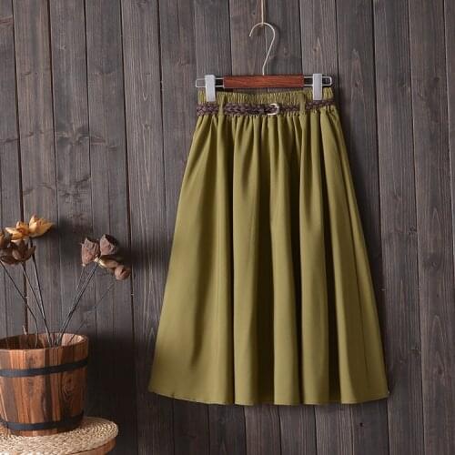 Obrix cute womens soft formal skirt medium long streetwear fashion vintage high waist for