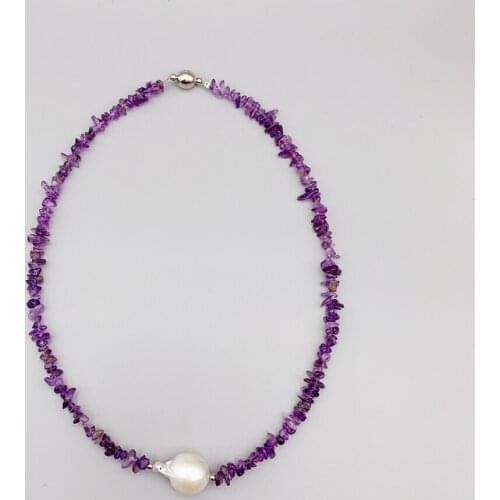 FoLisaUnique Natural Amethyst Freshwater Baroque Pearl Necklace Power Healing Stone Delicate For Women Girls Gift 18 Inch