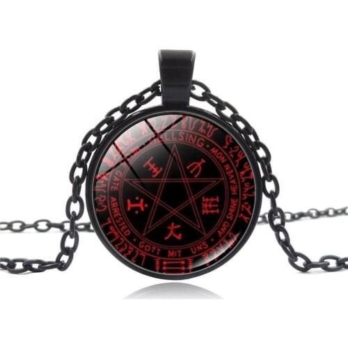 Hellsing Alucard Pentagram Necklace Glass Cabochon Jewelry Hellsing Pentagram Statement Pendant Necklaces Wholesale
